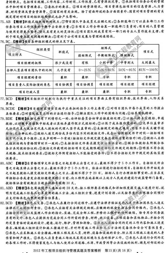 2012年咨詢(xún)工程師考試工程項目組織與管理試題及答案