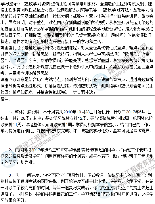 2017年造價(jià)工程師執業(yè)資格考試預習階段學(xué)習計劃