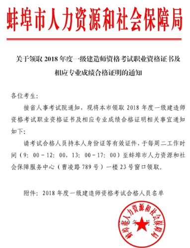 2018年蚌埠一級建造師合格證書(shū)領(lǐng)取時(shí)間每周二