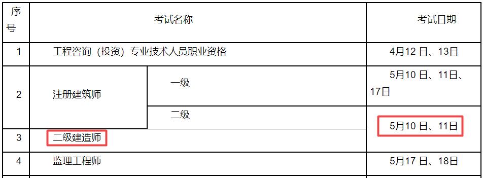 2025年江蘇二級建造師考試時(shí)間5月10日、11日