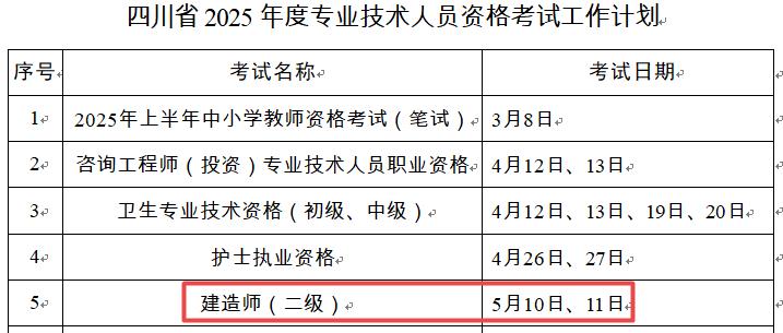 2025年四川二級建造師考試時(shí)間5月10日、11日